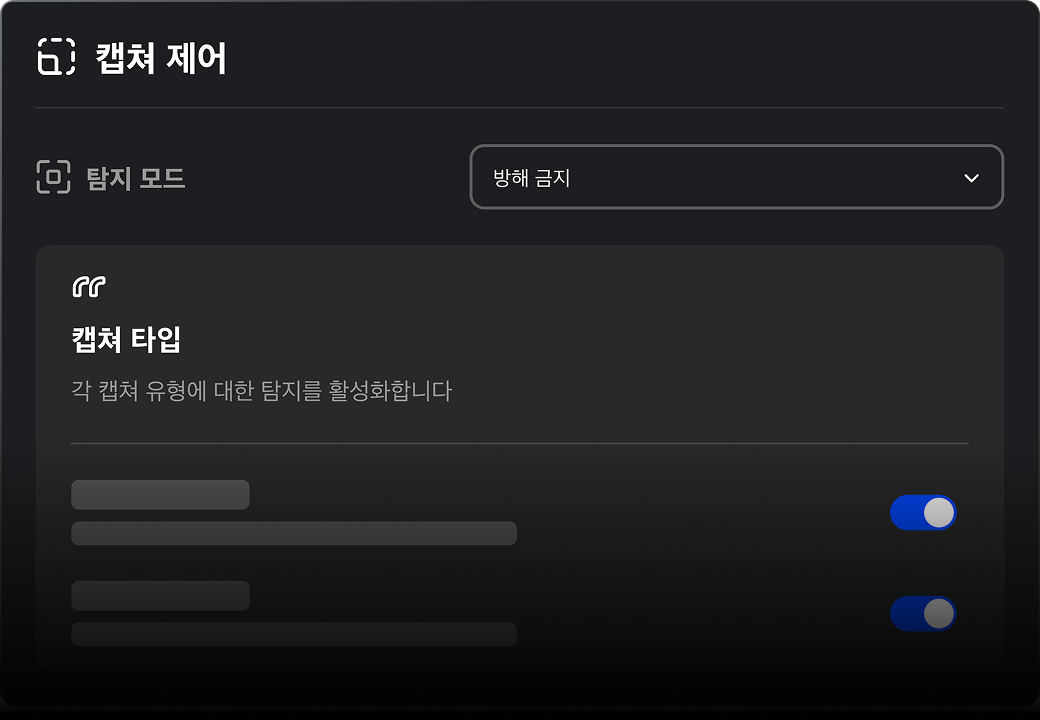 화면 캡쳐 제어 설정 UI 이미지